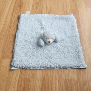 Stephan Baby Plush Bear Security Lovey Blanket Blue Satin Trim Minky Sherpa